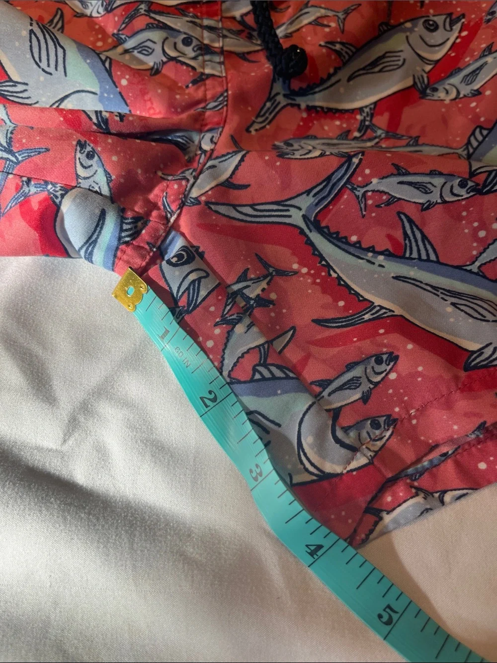 Vineyard Vines Kids Swim Trunks - Coral with Light Blue Fish Print